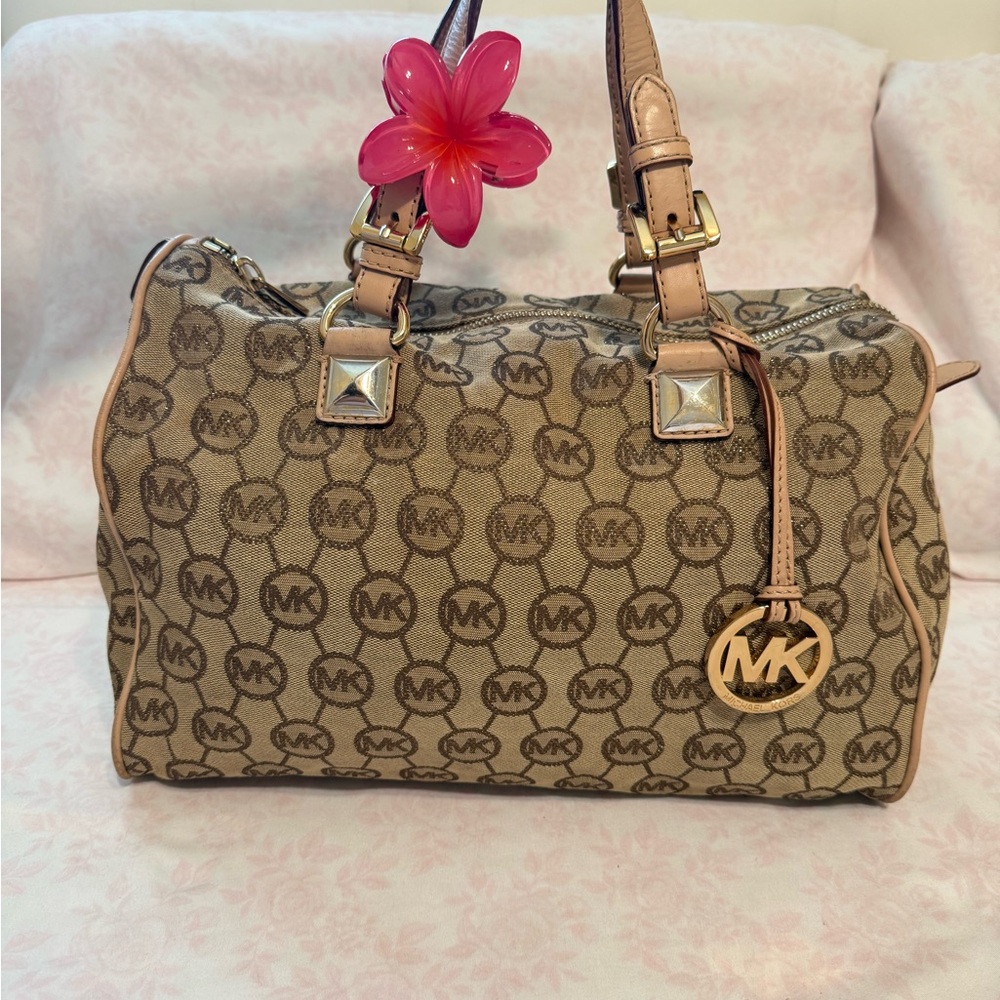 Michael Kors Tan and Brown Logo Satchel